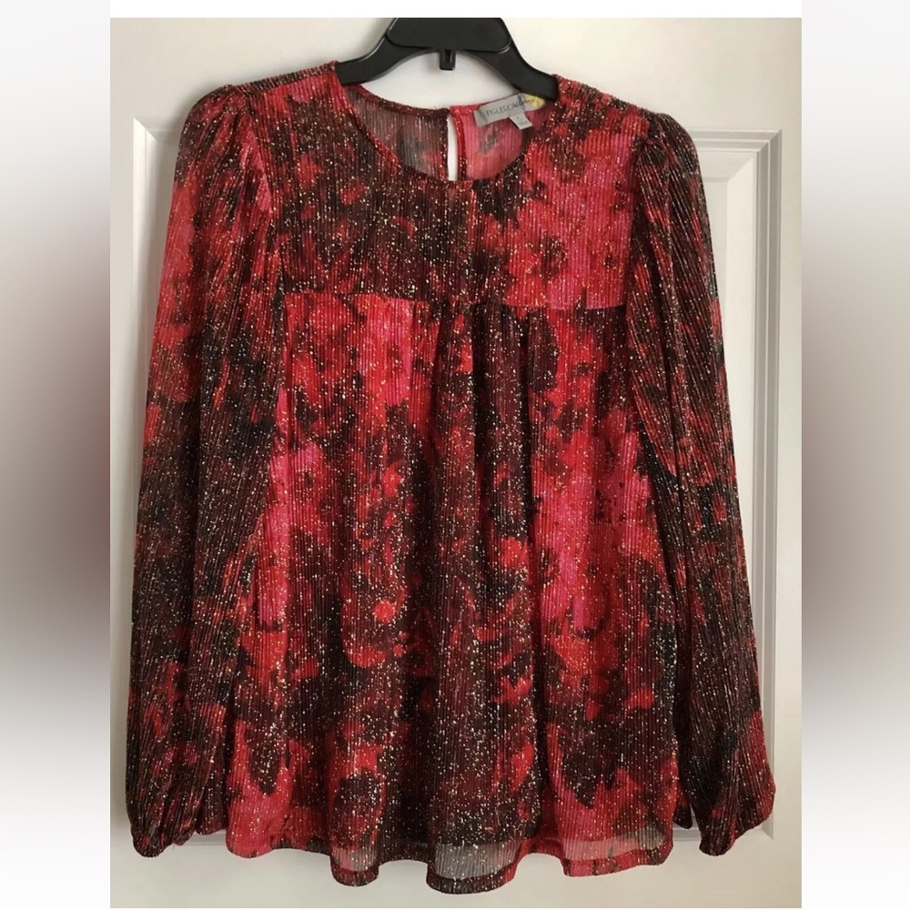 Figueroa and Flower BLOUSE Antonia Woven Floral Red Long Sleeve Size Smallps238